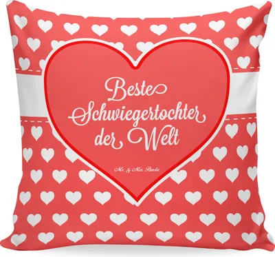 Produktbild von Mr. & Mrs. Panda Dekokissen Schwiegertochter - Geschenk, Kissen 40x40, kuschelkissen, Sofa, bedruckt, Frau, Hochzeit, Dankeschön, Polster, Ehefrau des Sohns