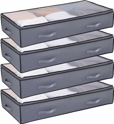 Zdjęcie produktu dla SucceBuy Komoda pod łóżko Zestaw 4 szuflad pod łóżko (996 x 500 x 180 mm) z przezroczystymi pokrywami (90 l), organizer na ubrania, buty i do sypialni