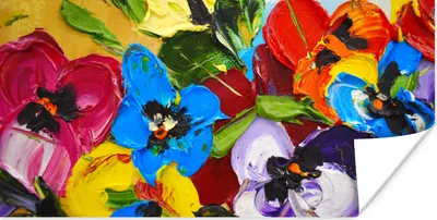Produktbild von MuchoWow® Poster Ölfarbe - Malerei - Blumen 160x80 cm - Foto Poster