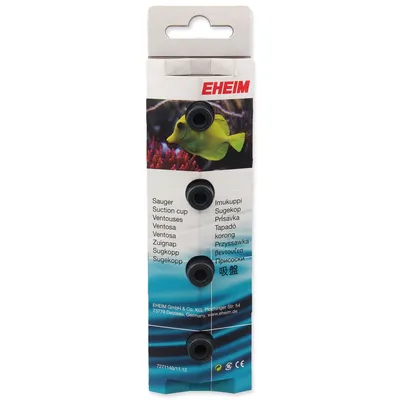 A product package for EHEIM suction cups, featuring an image of a yellow tang fish in an aquarium.