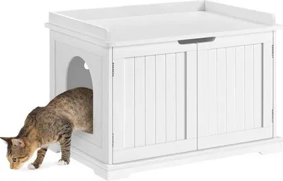 Produktbild von Famanu Katzenhaus mit Katzenklo-Trennwand - Holz, 755 x 51 x 525 cm, Weiß