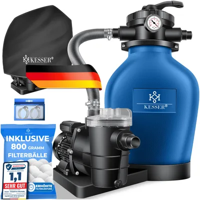 Produktbild von KESSER® Sandfilteranlage mit Pumpe & 800g Filterbällen, 10 m³/h Filteranlage für Pools