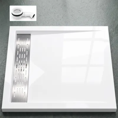 Produktbild von Mai & Mai Duschwanne 80x90x5cm Duschtasse weiß Acryl-Wanne flach Rechteckig inkl. Ablaufgarnitur 02 Xetro04