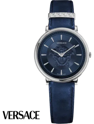 Produktbild von Versace VE8101619 V-Circle Lady silber blau Leder Armband Uhr Damen NEU