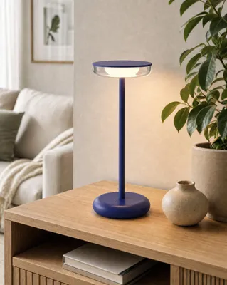 Image de Lampe de table LED bleue, à intensité variable, avec batterie, sans fil. Lampe de table moderne, àtactile, lumière blanc chaud, connecteur USB-C