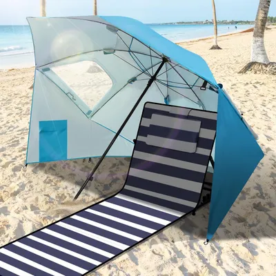 Immagine prodotto di Ombrellone da spiaggia Ikodm 210 cm, protezione UV 50+, idrorepellente, con borsa per il trasporto, per spiaggia, giardino e campeggio, azzurro