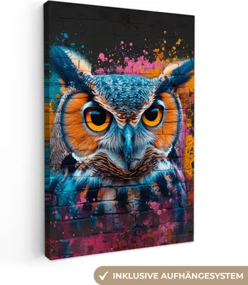 Obrázek produktu pro OneMillionCanvasses® - Obrazy na plátně - Sova - Pták - Barevné - Graffiti - Umění, nástěnné umění, nástěnné dekorace Obývací pokoj, 60x90cm