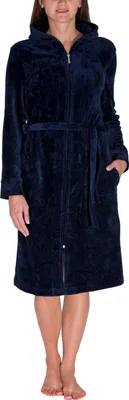 Produktbild von Aquarti Damen Bademantel Morgenmantel mit Reißverschluss Lang, Farbe: Dunkelblau, Größe: XXL