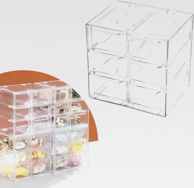 Produktbild von Schubladenbox Schreibtisch Organizer mit 6 Schubladen, Stapelbarer Aufbewahrungsbox, Schubladenschrank Kunststoff für Desktop Storage, Klein Klare Schublade Schrank für Makeup Schmuck