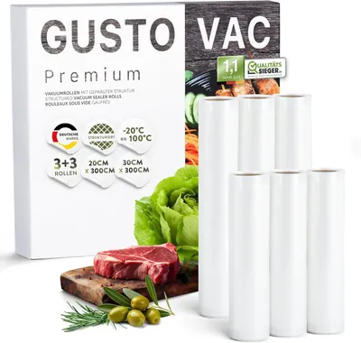Immagine prodotto di Rotoli sottovuoto GustoVac Premium - Set da 6 - 3 x 20x300 cm + 3 x 30x300 cm