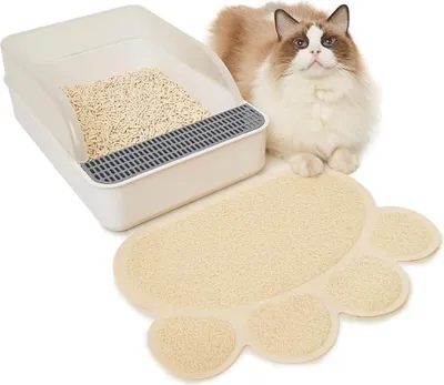Produktbild von Katzenklo Matte, 40x30CM Katzenstreu Matte wasserdichte und rutschfeste, PVC Katzenklo Unterleger zum Auffangen von Katzenstreu, Katzenstreu Matte vor Katzentoilette(Beige)