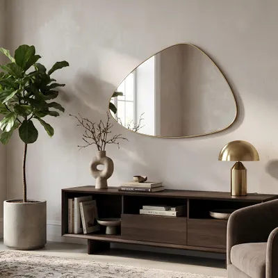 Produktbild von riess-ambiente Wandspiegel NOEMI 85cm gold horizontal und vertikal aufhängbar asymmetrisch dreieckig