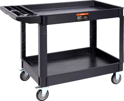 Image de Chariot de service VEVOR capacité de charge 249kg Chariot de débarrassage 116x65x85cm Chariot de service en PP Chariot d'atelier avec roues blocables Chariot à outils Chariot d'atelier à roulettes pour entrepôts Garages Bureaux Jardiniers Hôtels
