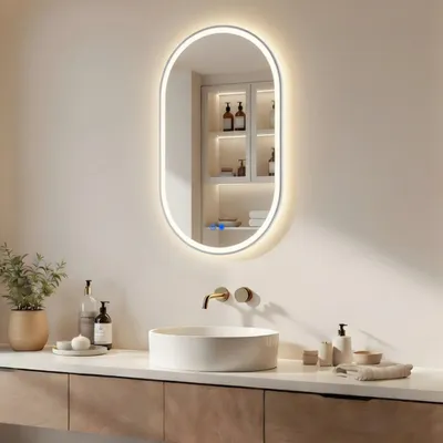 Immagine prodotto di ARTFORMA Specchio da bagno a LED ovale 50x80 cm argento con comando touch e funzione antiappannamento