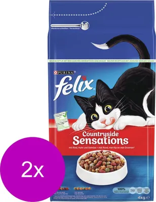 A bag of Felix cat food with a cat on the front.
