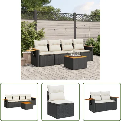 Produktbild von The Living Store 5-tlg. Garten-Sofagarnitur mit Kissen Schwarz Poly Rattan