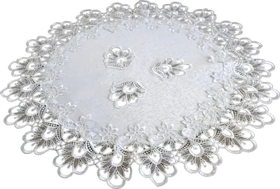 Image de Serviette de table ronde, blanche avec dentelle guipure, diamètre 60
