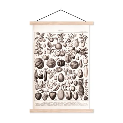 Produktbild von MuchoWow® Textilposter Obst - Lebensmittel - Schwarz - Weiß 60x90 cm mit holzfarbenen Rahmen - Textil