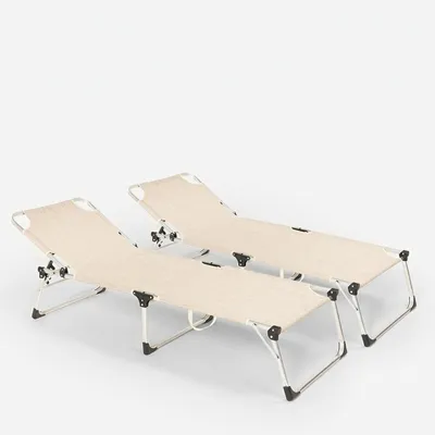 Produktbild von 2er-Set Liegestühle Strandliegen Sonnenliegen aus Aluminium für Strand und Garten Seychelles - Beige