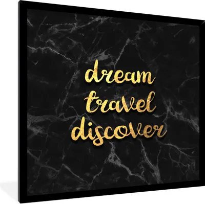 Produktbild von MuchoWow® Gerahmtes Poster Zitat - Reisen - Gold - Marmor 40x40 cm - Poster mit Schwarzem Bilderrahmen Wandposter Rahmen Foto Bilder - Mit Rahmen - Wanddekoration Schlafzimmer
