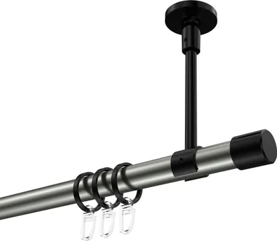 Produktbild von Interdeco Gardinenstange / Vorhangstange Edelstahl-Optik / Schwarz, Typ Sonette Santo (Kappe) Deckenmontage, 20 mm Ø 1-läufig, 100 cm