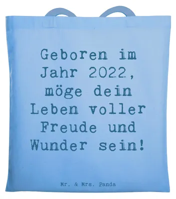 Produktbild von Mr. & Mrs. Panda Beutel Spruch 2022 Geburtstag - Sky Blue - Geschenk, Tasche, Alter, Glückwünsche zur Geburt, Jutebeutel, Geburtstagsgeschenk, Einkaufstasche, Tote Bag
