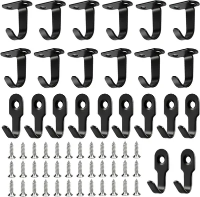 Productafbeelding van Wandhaken Set - Sleutel Ophangers - Spullen Ophangen - Roestvrij Staal - 24 Stuks - Zwart