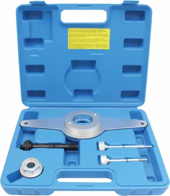 A blue plastic case containing a set of automotive tools.