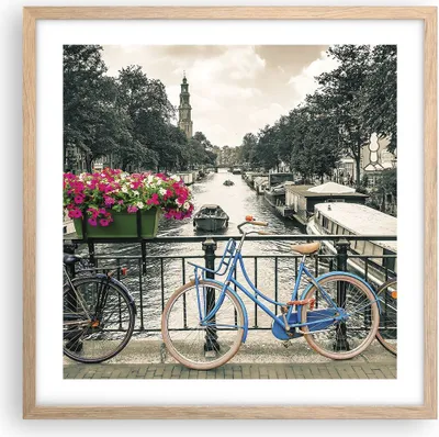Produktbild von Gerahmtes Poster - Rahmen in heller Eiche - Amsterdam Fahrräder Brücke - 50x50 cm - Wand Bild - Wanddeko - Wandbilder - Kunstposter - Wandposter - Bilderrahmen - Bilder - Kunstdruck - P2NAC50x50-4503