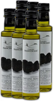 Produktbild von Food-United Trüffel-Öl 6x 250ml von TERRE FRANCESCANE extra natives Olivenöl mit schwarzem Trüffel-Aroma Premium-Trüffelöl aus Italien für Feinschmecker-innen und Gourmetküche