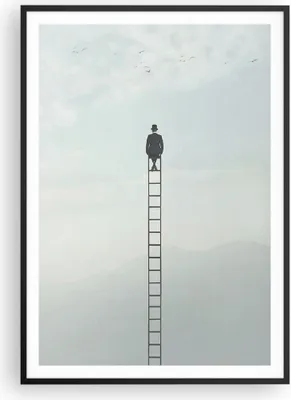Produktbild von Gerahmtes Poster - Schwarzer Rahmen - Leiter Himmel Symbol - 70x100 cm - Wand Bild - Wanddeko - Wandbilder - Kunstposter - Wandposter - Bilderrahmen - Bilder - Kunstdruck - P2BPA70x100-4463