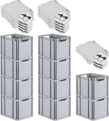 Produktbild von SuperSparSet 10x Eurobox NextGen Economy mit Scharnierdeckel und schwarzen Schiebeschnappverschlüssen | Griffe offen | HxBxT 32x30x40cm | 30 Liter | Eurobehälter, Transportbox, Transportbehälter, Stapelbehälter