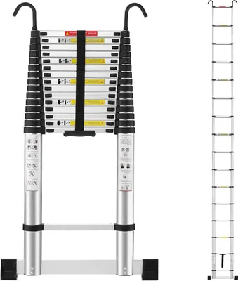 Obrázek produktu pro Teleskopická žebřík - Skládací žebřík - Praktická řešení pro domácnost - Nastavitelná do délky až 62 metrů - Nosnost 150 kg - Hliník