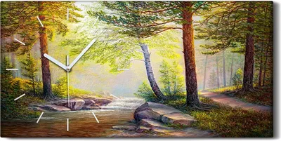 Produktbild von Wandbild Leinwand Bilder Wanduhr Geräuschlos 60x30 Malerei Landschaft Wald Baum - weiße Hände