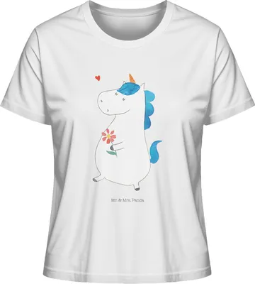 Produktbild von Mr. & Mrs. Panda T-Shirt für Frauen Einhorn Spaziergang Größe M - Weiß - Geschenk, Shirt Damen, Oberteil, Blumen, Mutter, Freundin, baumwollshirt, Motivation, Unicorn