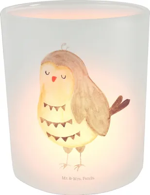 Produktbild von Mr. & Mrs. Panda glas kerzenhalter Eule Zufrieden - Transparent - Geschenk, Windlicht, Müde, Kerzen, Teelichthalter, Teelicht, glücklich, Romantisch, Owl, Waldtier
