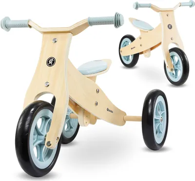 Produktbild von 2-in-1 Holzdreirad und Laufrad für Kinder, höhenverstellbar, blau