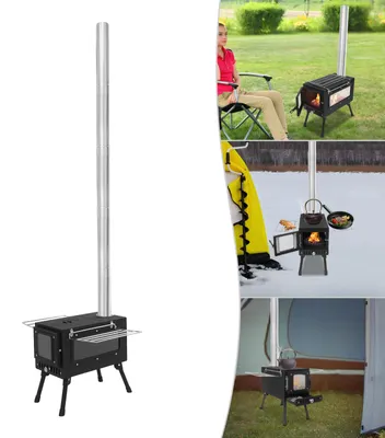Productafbeelding van Houtkachel Tentkachel - Draagbare Houtkachel Met Schoorsteen 1,34 M - 40x53x34,5 Cm - Roestvrij Staal - Voor Kamperen En Buiten