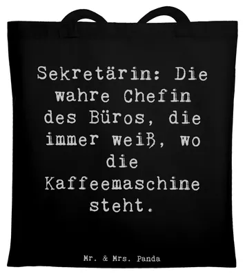 Produktbild von Mr. & Mrs. Panda Stoffbeutel Spruch Sekretärin Chef - Schwarz - Geschenk, Teamassistenz, Sekretärinnen wertschätzen, Berufsprodukte, Tote Bag, kreative Geschenke, Beruf
