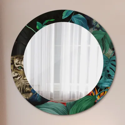 Produktbild von Ø60cm Spiegel - Glasrahmen mit Aufdruck - Wandspiegel Schlafzimmer - Floral Muster
