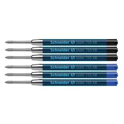 Produktbild von Schneider Slider 755 Kugelschreibermine (XB Extrabreit) (2x 3er Blisterkarte, XB, blau & schwarz)