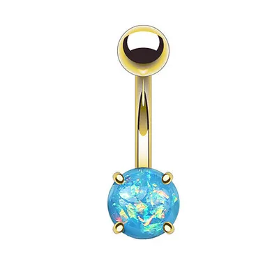 Produktbild von Taffstyle Bauchnabelpiercing Bauchnabelpiercing Stecker vergoldet mit eingefassten Glitter Opal, Aqua
