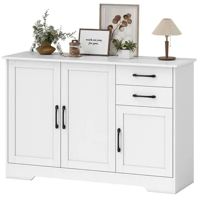 Produktbild von Sideboard, Aufbewahrungsm?bel mit 3 Tš¹ren, 2 Schubladen und verstellbarem Einlegeboden, 120 x 38 x 79 cm, wei?