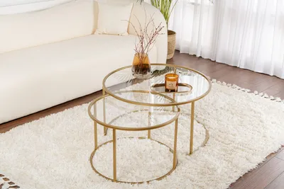 Image de Skye Decor, Aurum - 80, 60 - Or, transparent, ensemble de tables basses, or, 100 % métal, 80 x 80 x 43 cm
