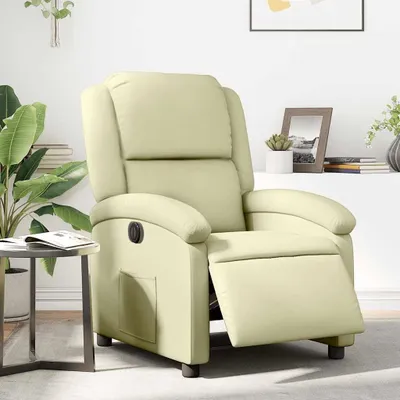 Image de Fauteuil relax - Fauteuil électrique réglable - Fauteuil de massage - Transat - Fauteuil inclinable - Cuir véritable - Crème