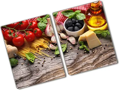 Produktbild von Tulup Glas Herdabdeckplatte - 2x40x52 cm - Glaskeramikkochfeld-Abdeckung Spritzschutz Glasabdeckplatte Kochplattenabdeckung und Schneidebrett - Zweiteilig - Essen & Getränke - Italienisches Essen - Mehrfarbig