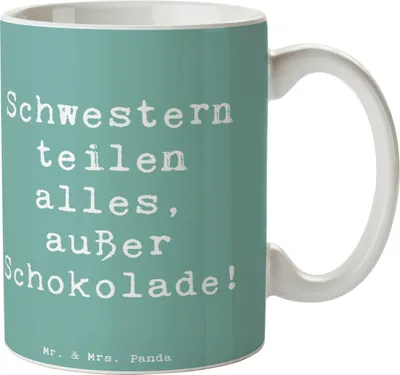 Produktbild von Mr. & Mrs. Panda Kaffeetasse Spruch Schwestern Liebe - Meeresbrise - Geschenk, Weihnachten, Teilen, Pott, Familienleben, Humor, Teetasse, Kaffeebecher, Schokolade, Tasse