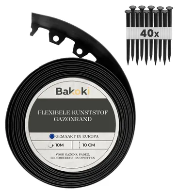 Produktbild von Flexibler Rasenkantenstreifen mit 40 Erdankern, 10 Meter lang, schwarz