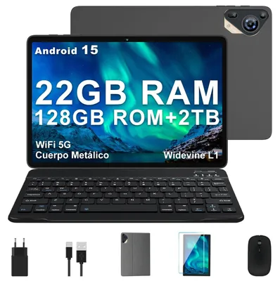 Produktbild von Tablet 10 Zoll mit Android 15 und Gemini AI 22 GB RAM + 128 GB ROM + 2 TB Erweiterbar Octa‑Core Widevine L1 5G‑WLAN 8000 mAh BT 5 mit Tastatur Maus