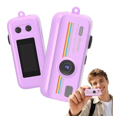 Produktbild von ZELURXX Mini Digitalkamera als Schlüsselanhänger, kleine Kamera, Retro Design, tragbar, Fotokamera mit Filtern, kreatives Geschenk Lila